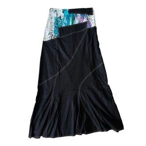 Save the Queen new with tags maxi skirt, size M. Black w/ stitching + embroidery